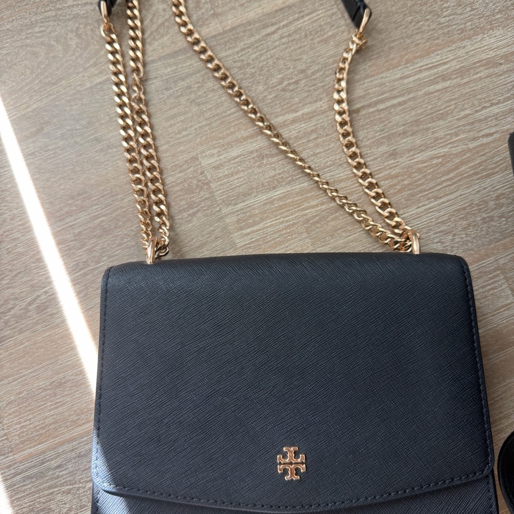 Tory Burch Black Saffiano Leather Crossbody with Gold Hardware